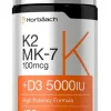 Vitamin K2 MK7 - 5000iu of Vitamin D3 & 100mcg MK-7 Complex - 180 Softgel Capsules
